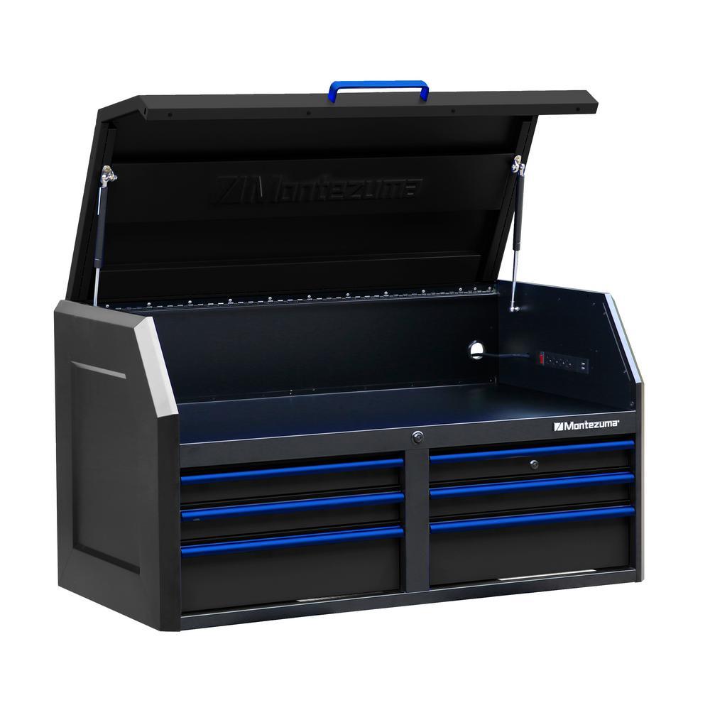 46 in. x 24 in. 6-Drawer Tool Top Chest with Power and USB Outlets in Black and Blue - Super Arbor