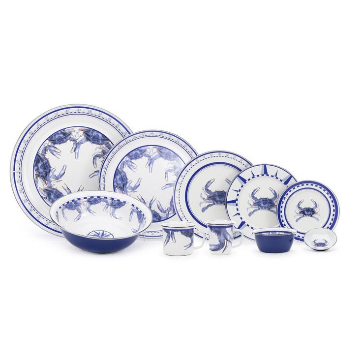 10.5 in. Blue Crab Enamelware Round Dinner Plate Set of 4