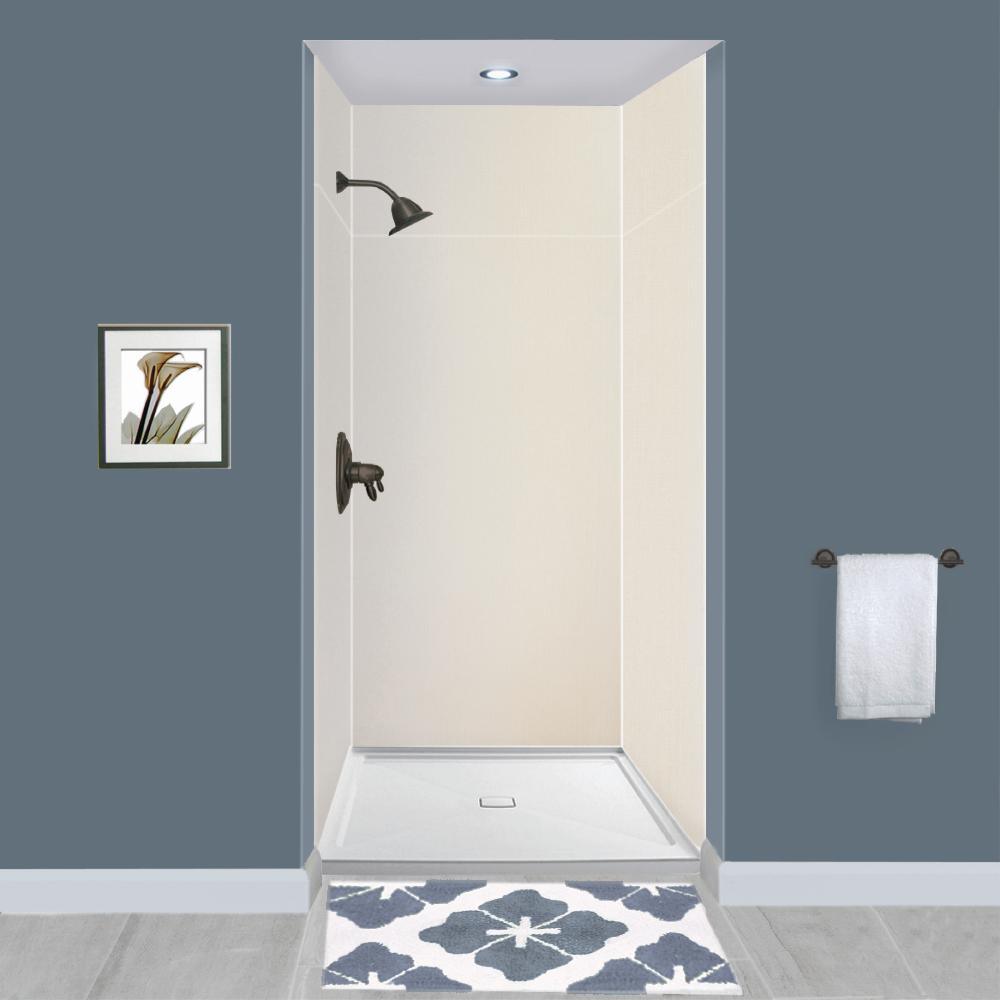 Expressions 36 in. x 60 in. x 72 in. 3-Piece Easy Up Adhesive Alcove Shower Wall Surround in White - Super Arbor