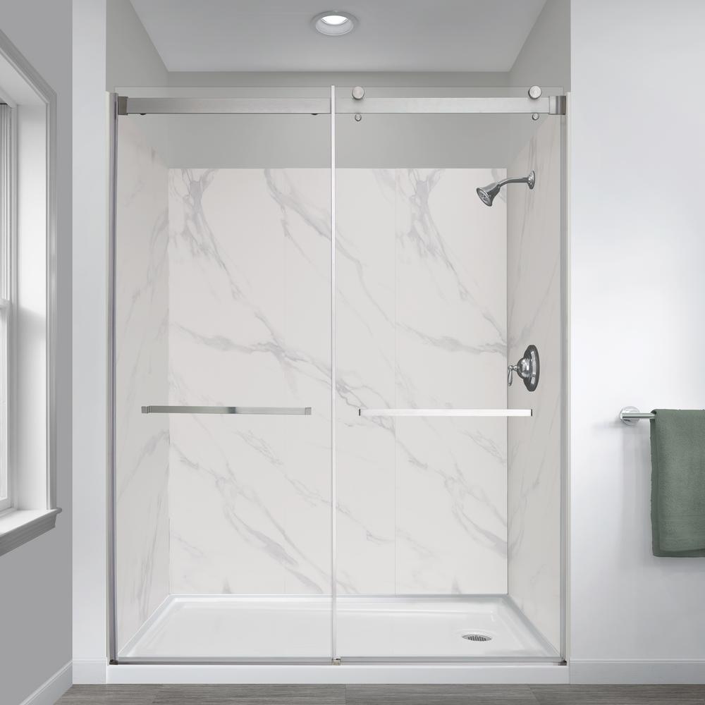 Jetcoat 32 in. x 60 in. x 78 in. 5-Piece Shower Kit in Carrara White with Left Drain 30 in. Base in White - Super Arbor