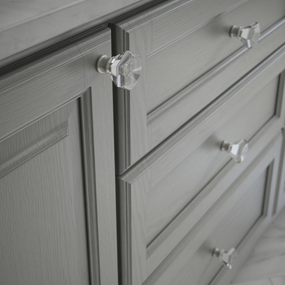 Modern Hexagon 1-3/4 in. (45 mm) Satin Nickel and Clear Acrylic Cabinet Knob - Super Arbor