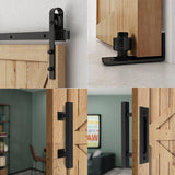 8 ft./96 in. Black Steel Bent Strap Sliding Barn Door Track and Hardware Kit with 12 in. Square Handle and Floor Guide - Super Arbor