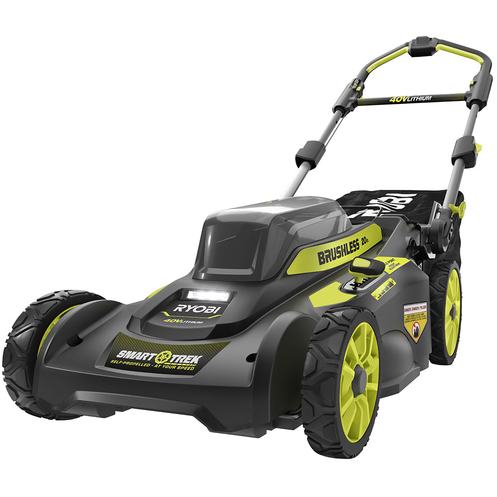 RYOBI 20 in. 40-Volt Brushless Smart TREK Self‑Propelled Cordless Lawn Mower with Two 6.0Ah Batteries and Charger