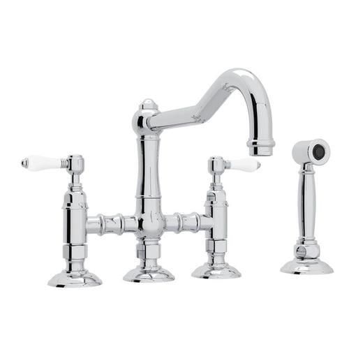Rohl Italian Kitchen Acqui Polished Chrome 2-Handle Deck-Mount Bridge Handle Kitchen Faucet