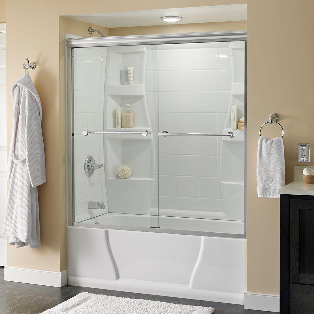 Lyndall 60 in. x 58-1/8 in. Semi-Frameless Traditional Sliding Bathtub Door in Nickel with Tranquility Glass - Super Arbor