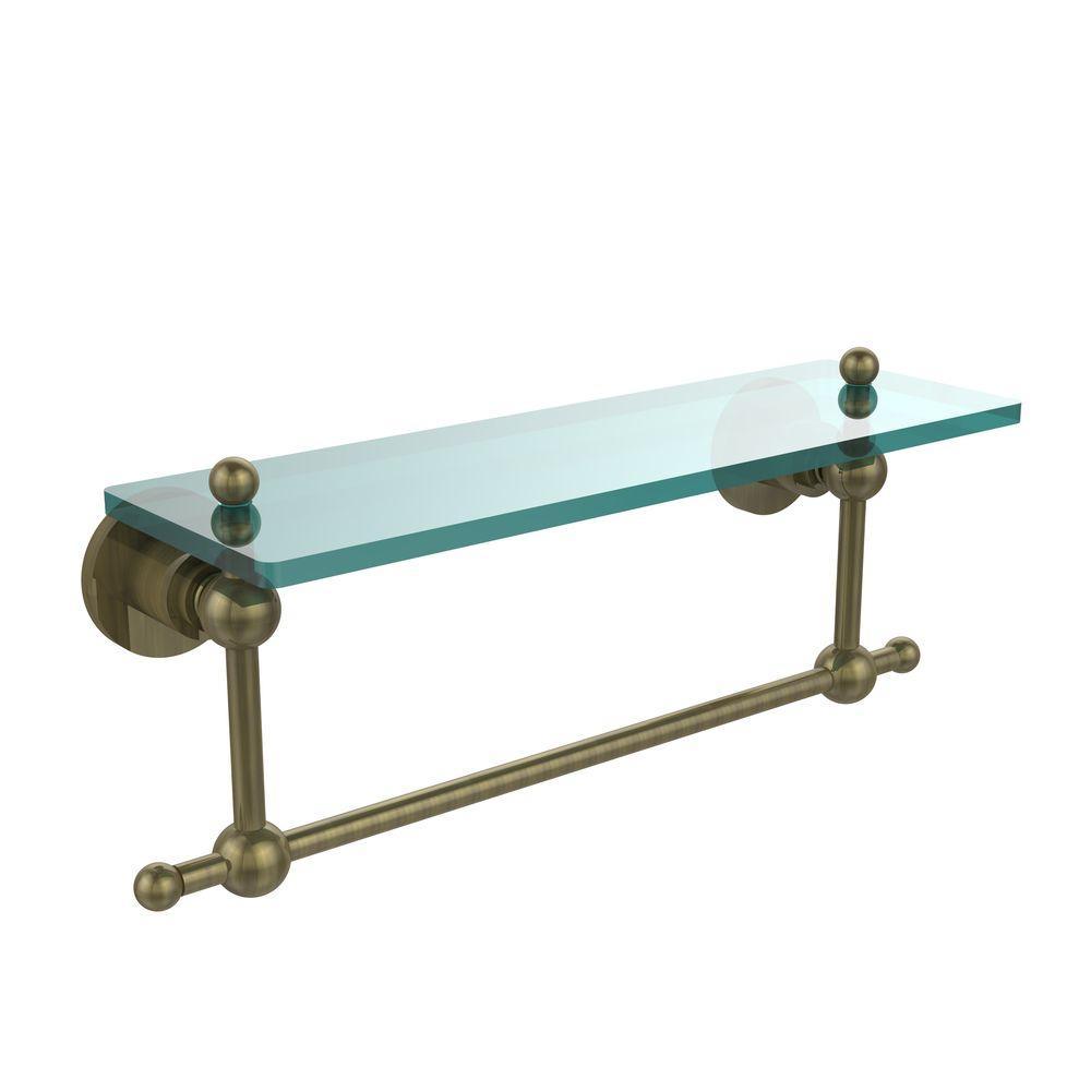 Astor Place 16 in. L  x 4 in. H  x 5 in. W  Clear Glass Vanity Bathroom Shelf with Towel Bar  in Polished Nickel - Super Arbor