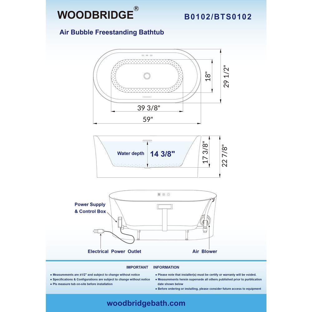 Diana 59 in. Acrylic Freestanding Double Ended Air Bath Bathtub with Drain and Overflow Included in White