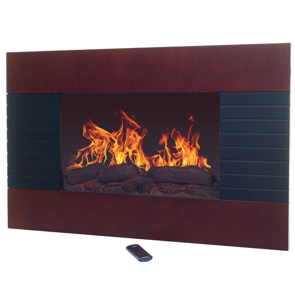 35 in. Electric Fireplace with Wall Mount and Remote in Mahogany - Super Arbor