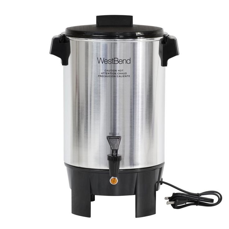 30-Cup Silver Commercial Aluminum Coffee Urn Features Automatic Temperature Control with Quick Brewing