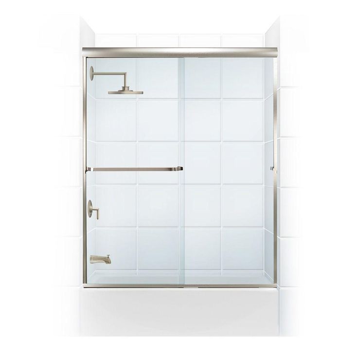Paragon 3/16 B Series 64 in. x 57 in. Semi-Framed Sliding Tub Door with Towel Bar in Brushed Nickel and Clear Glass