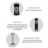 8-Speed 500-Watt Black Stainless Steel Control 6-in-1 Multi-Purpose Immersion Hand Blender Set