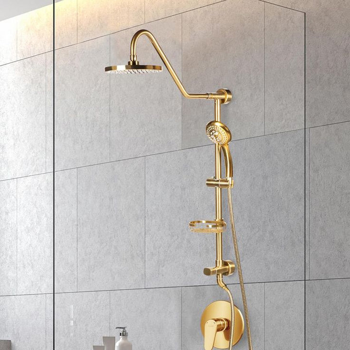 Kauai III 6-Spray Patterns 2.5 GPM 8 in. Wall Mount Dual Shower Heads in Brushed Gold