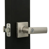 Vedani Satin Nickel Square Exterior Entry Door Lever featuring SmartKey Security - Super Arbor