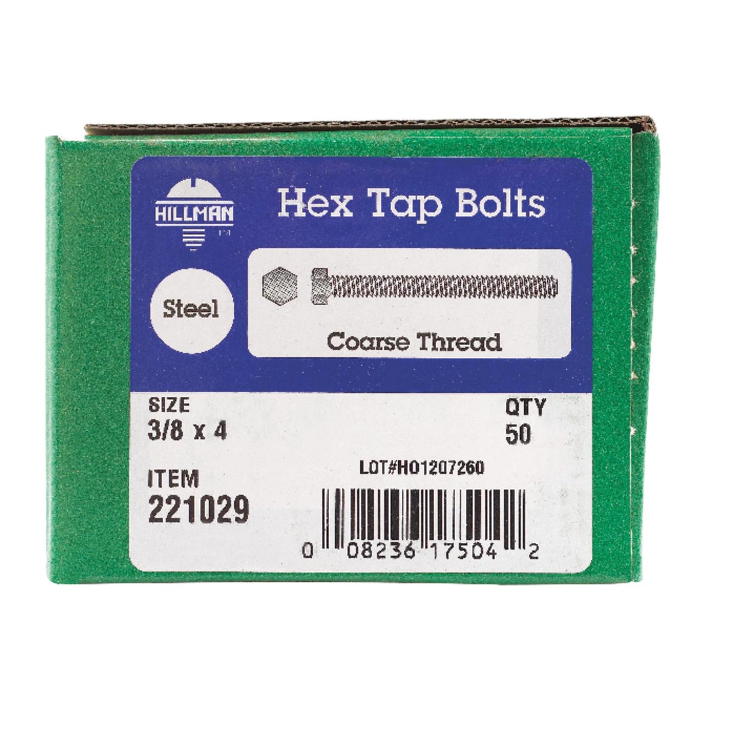 Hillman 3/8 in. Diameter x 4 in. Length Zinc-Plated Steel Hex Tap Bolts, Coarse Thread, 50-Pack