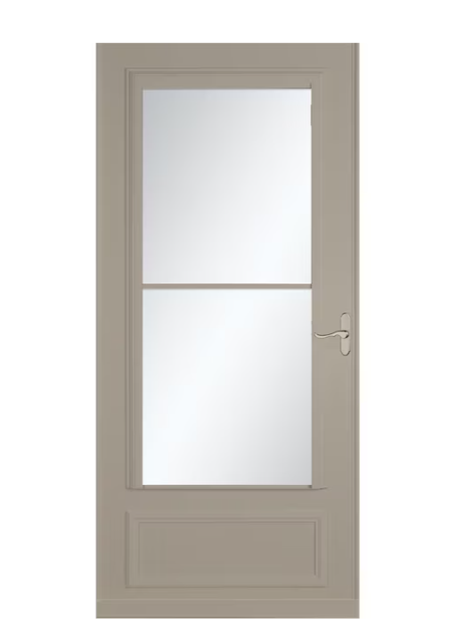 LARSON Savannah 36-in x 81-in Sandstone Mid-view Retractable Screen Wood Core Storm Door with Brushed Nickel Handle