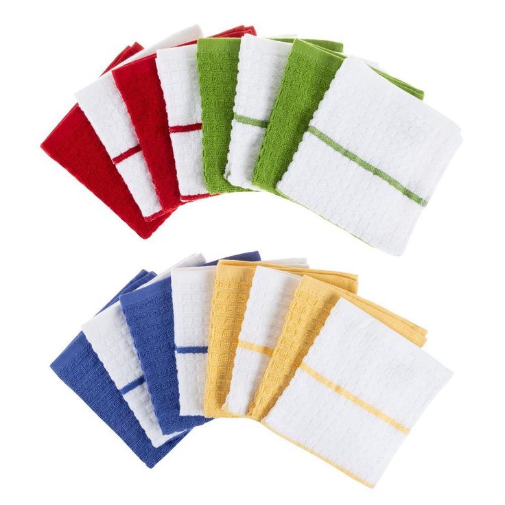 100% Cotton Solid and Striped Waffle Weave Set of 16 Dish Wash Clothes for Kitchen