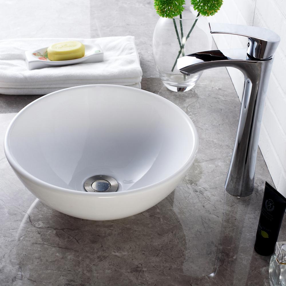 Vessel Sink in White Porcelain Ceramic 13 in. x 13 in. Bathroom Round Bowl - Super Arbor