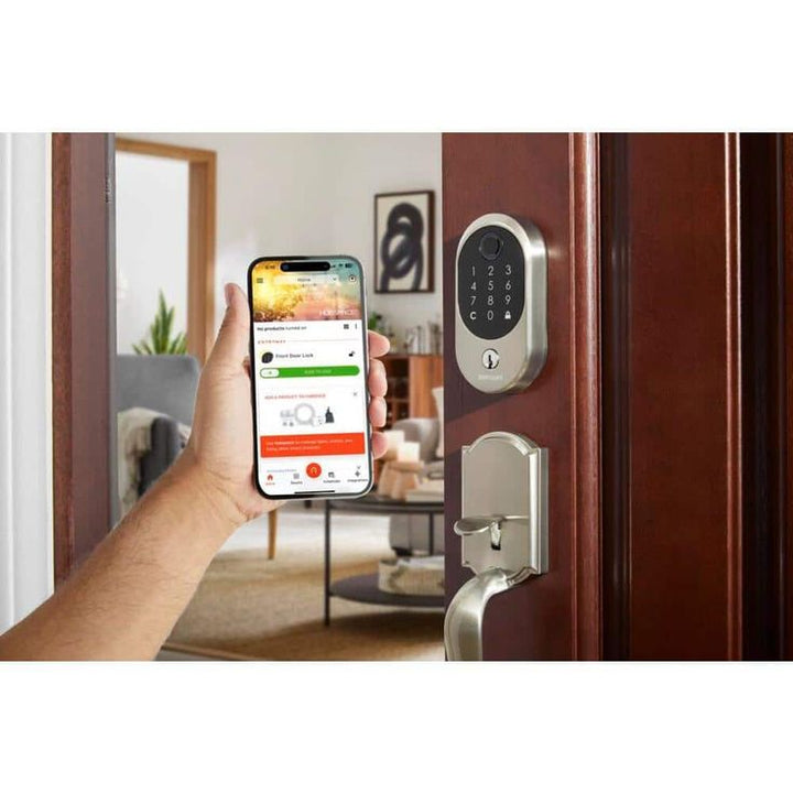 Defiant Hubspace Satin Nickel Round Biometric Fingerprint Electronic Touchpad Deadbolt