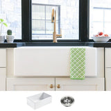Bradstreet II Farmhouse Fireclay 30 in. Single Bowl Kitchen Sink with Strainer Drain in Crisp White - Super Arbor