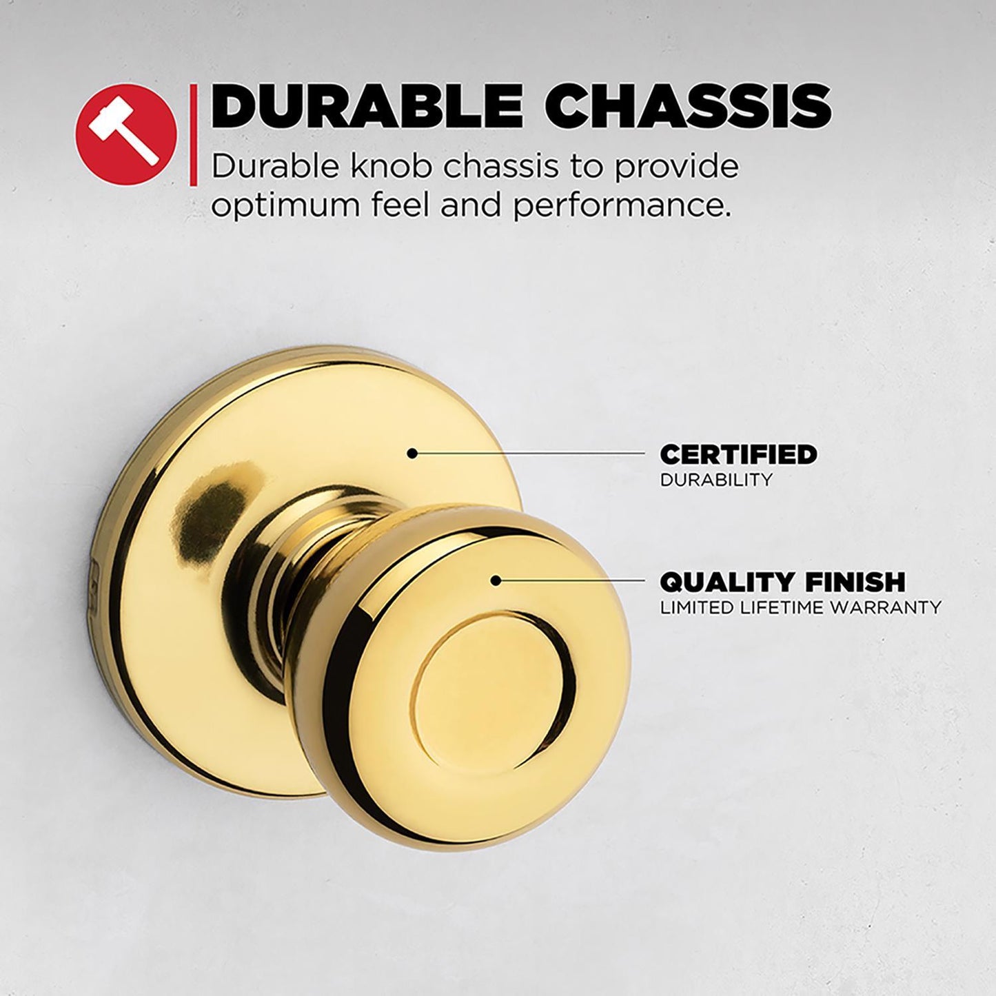 Kwikset Tylo Polished Brass Passage Door Knob, Universal Handing