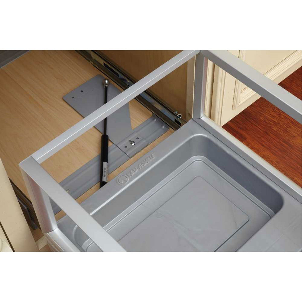 Rev-A-Shelf 35-Quart Plastic Soft-Close Pull-Out Trash Can, Aluminum Frame