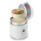 8-Cup White Digital Rice Cooker in Black Control Panel