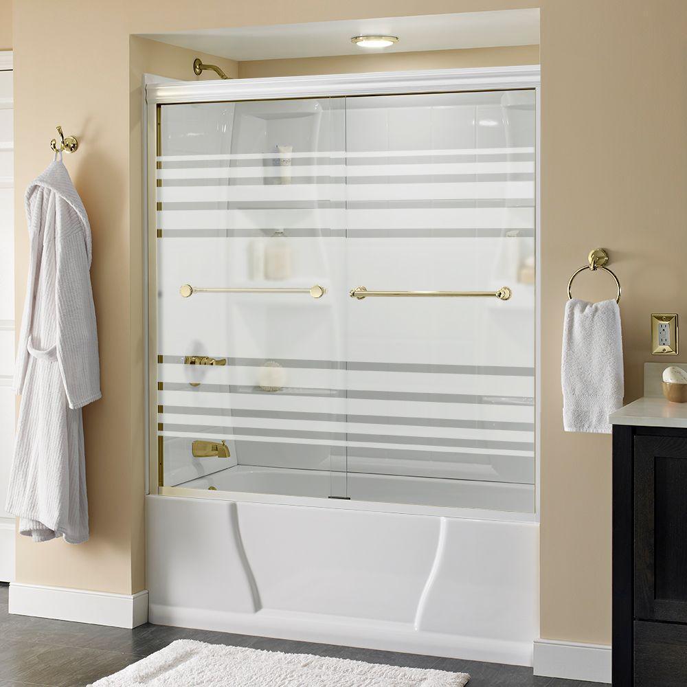 Crestfield 60 in. x 58-1/8 in. Traditional Semi-Frameless Sliding Bathtub Door in Bronze and 1/4 in. (6mm) Niebla Glass - Super Arbor