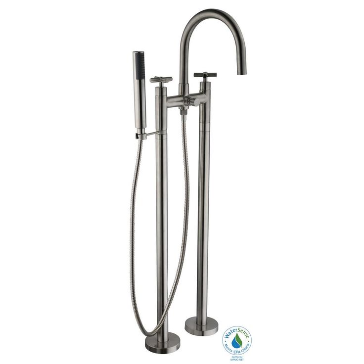 Danay 2-Pipe 2-Handle Freestanding Floor Mount Roman Tub Faucet with Handheld Handshower in Brushed Nickel