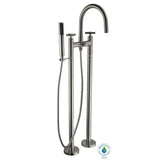 Danay 2-Pipe 2-Handle Freestanding Floor Mount Roman Tub Faucet with Handheld Handshower in Brushed Nickel