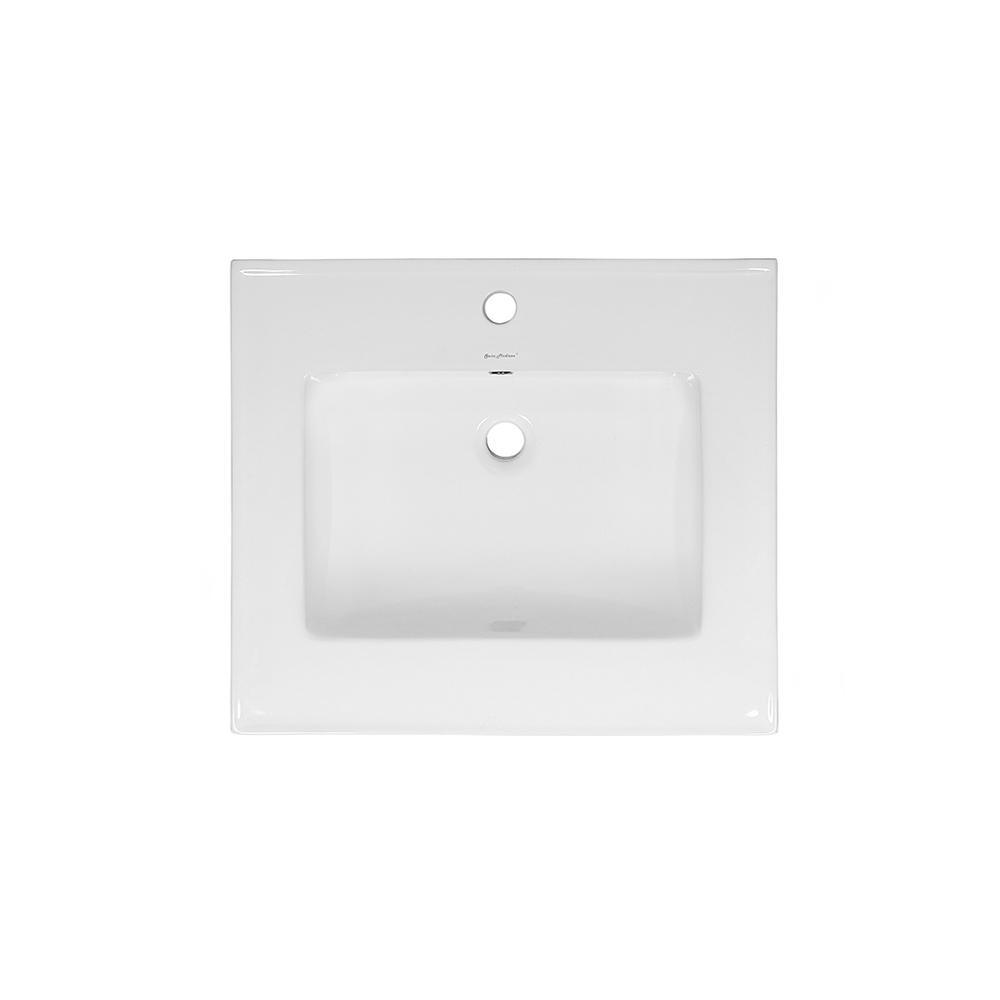 24 in. Ceramic Single Faucet Hole Vanity Top in White with White Basin - Super Arbor