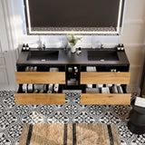 Eviva Vienna 75 in. W x 20.70 in. D x 21.60 in. H Floating Double Bathroom Vanity, Black Oak, Acrylic Top in Black