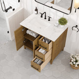 Eviva Graham 36"W x 22"D Oak Bathroom Vanity with White Arabescato Engineered Stone Countertop and Undermount Ceramic Sink