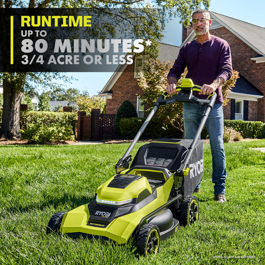 RYOBI 40V HP Brushless 21 in. Self-Propelled Cordless Lawn Mower with SMART TREK, (2) 6.0Ah Batteries & Charger