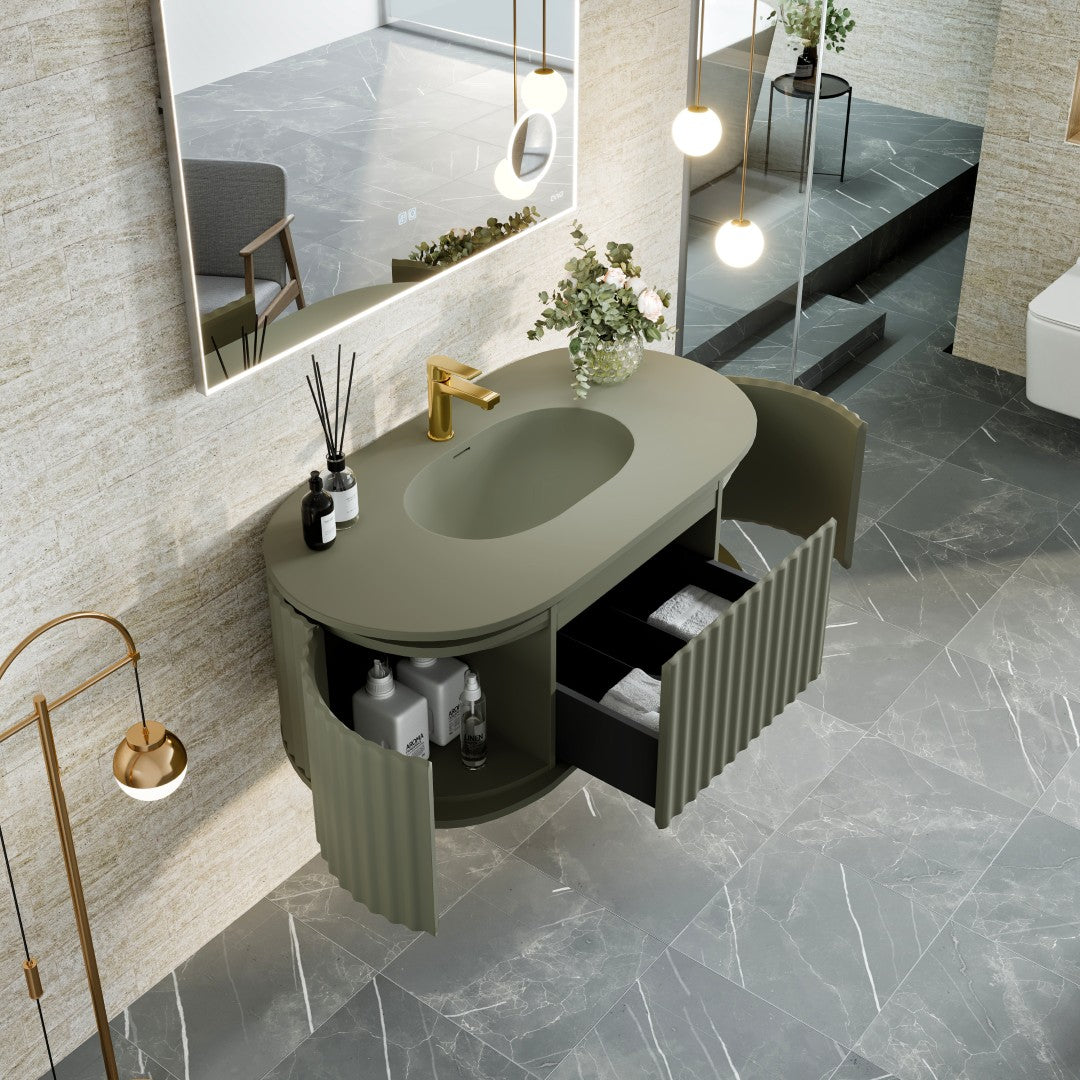 Eviva Haven 39"W x 22"D Green Wall Mount Bathroom Vanity with Green Solid Surface Countertop and Integrated Sink