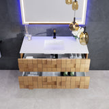 Eviva Mosaic 49"W x 20"D Natural Oak Wall Mount Bathroom Vanity with White Solid Surface Countertop and Integrated Sink