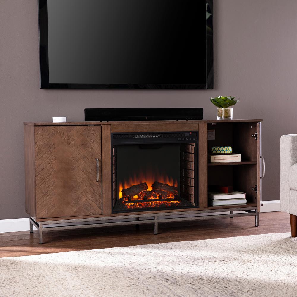 Oliver 60 in. Electric Fireplace in Brown with Matte Silver - Super Arbor