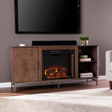 Oliver 60 in. Electric Fireplace in Brown with Matte Silver - Super Arbor