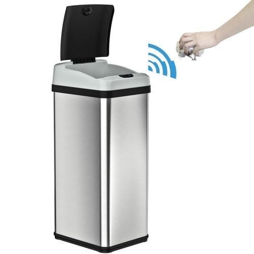 iTouchless 13-Gallon Brushed Silver Metal Touchless Trash Can with Lid