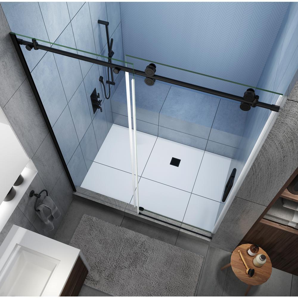 Langham XL 44 in. - 48 in. x 80 in. Frameless Sliding Shower Door with StarCast Clear Glass in Matte Black, Right Hand - Super Arbor
