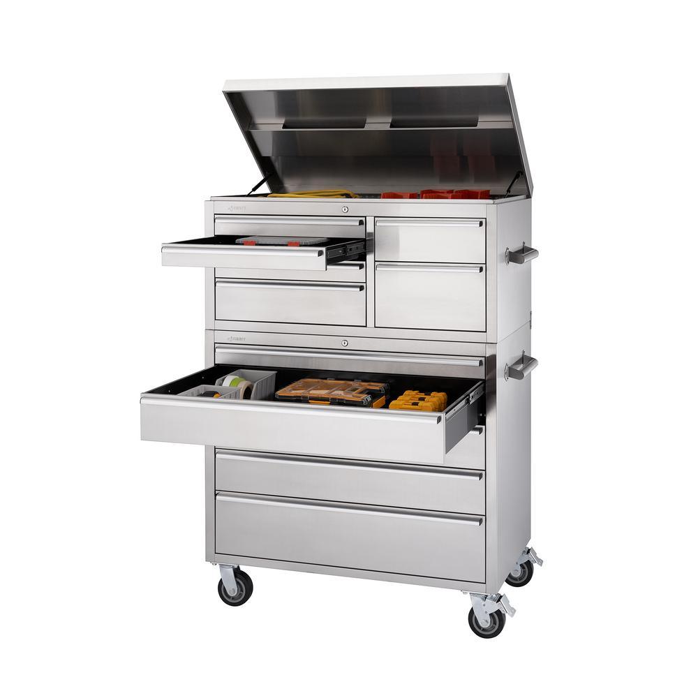 43 in. 11-Drawer Stainless Steel Rolling Tool Chest Combo - Super Arbor