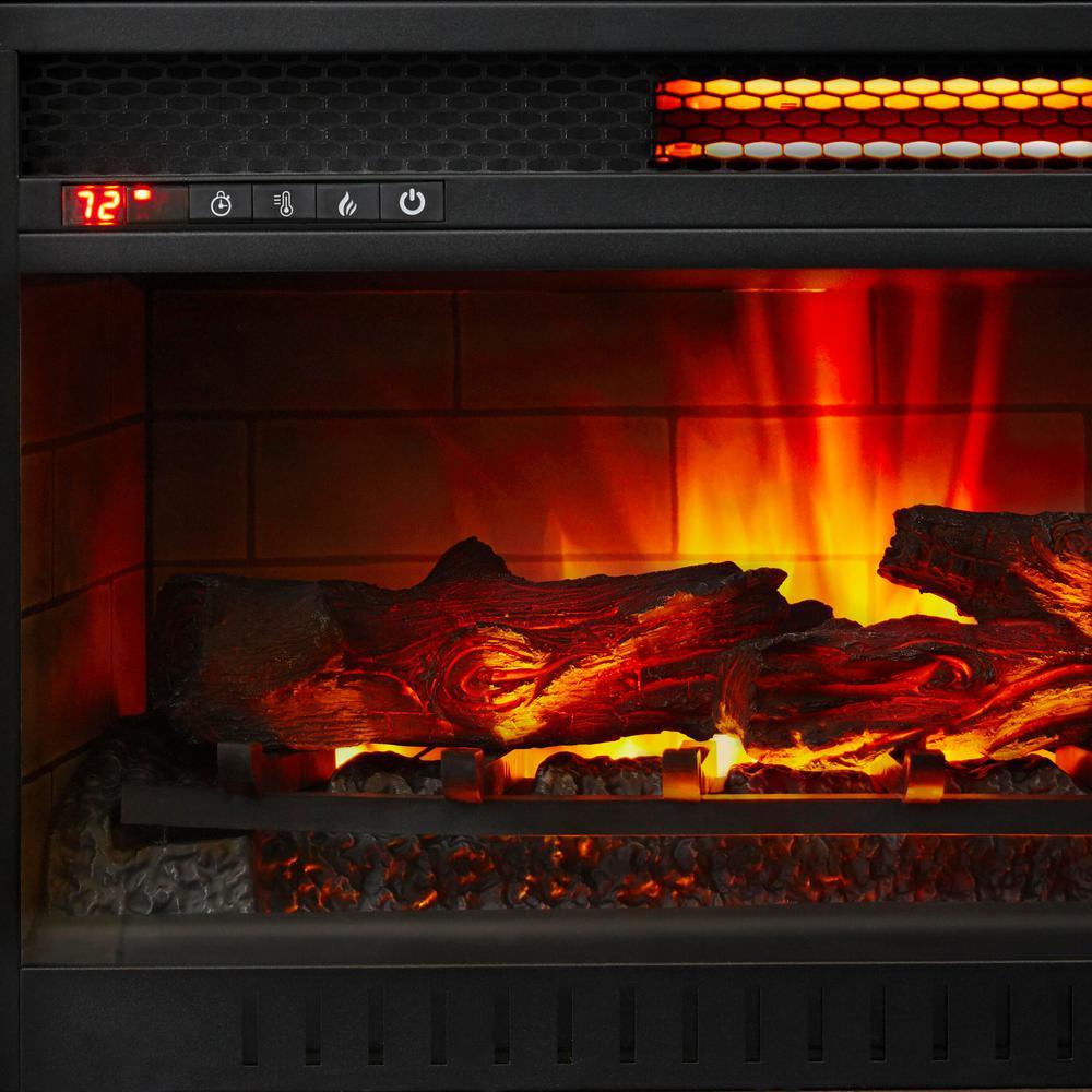 Halwell 63 in. Media Console Infrared Electric Fireplace in Warm Brown with Espresso Top - Super Arbor