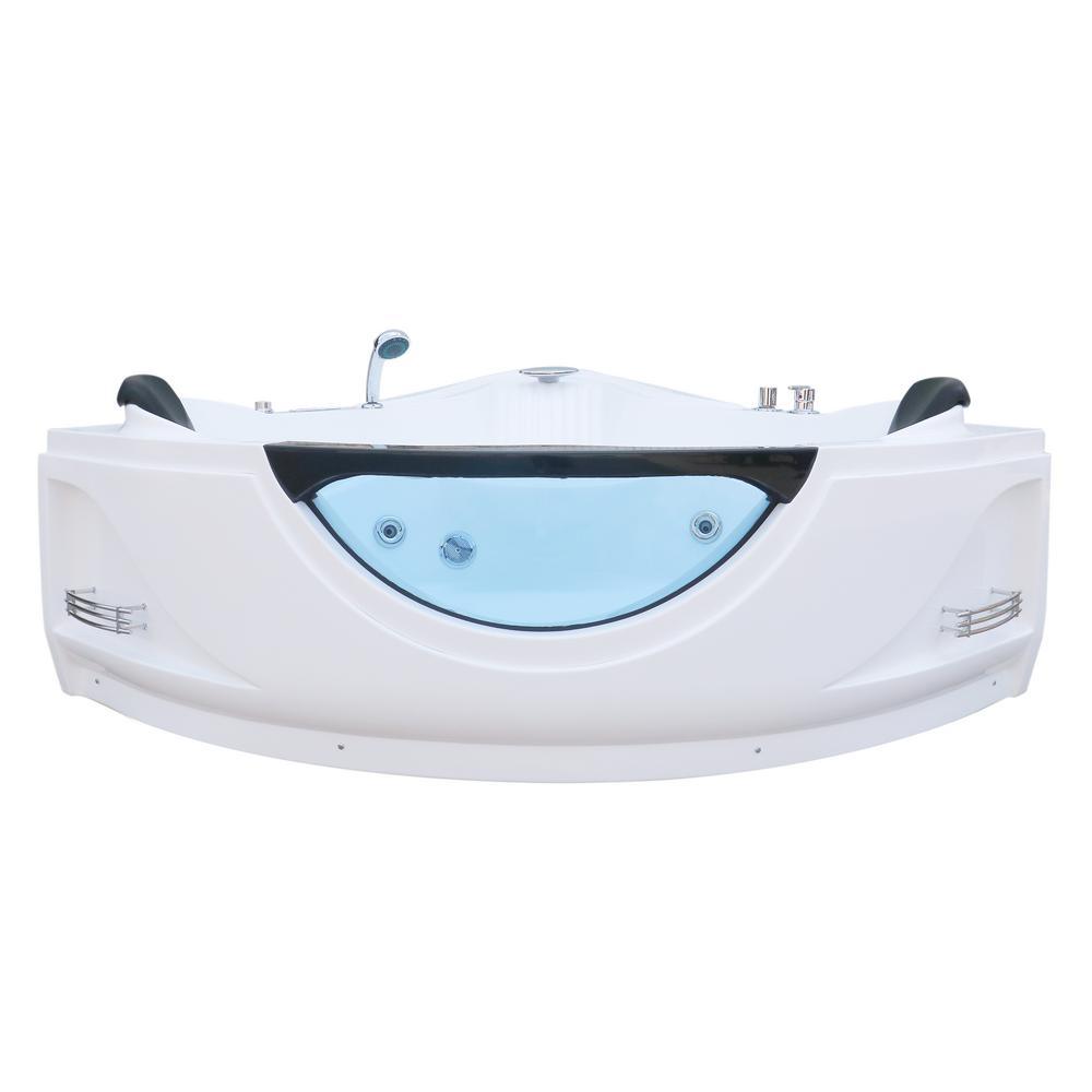 59 in. Left Drain Corner Alcove Whirlpool Bathtub in White - Super Arbor