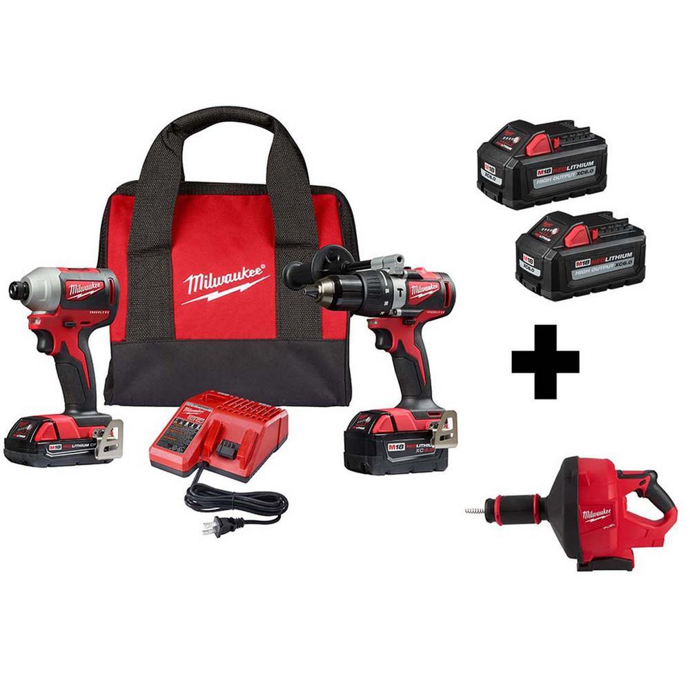 M18 18-Volt Lithium-Ion Brushless Cordless Hammer Drill/Impact/Snake Auger Combo Kit (3-Tool) with 4-Batteries - Super Arbor