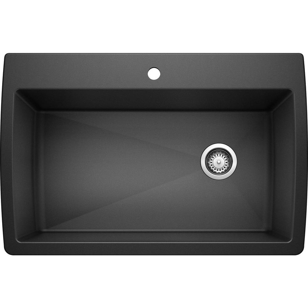 DIAMOND Silgranit Dual Mount Granite Composite 33.5 in. 1-Hole Single Bowl Kitchen Sink in White - Super Arbor