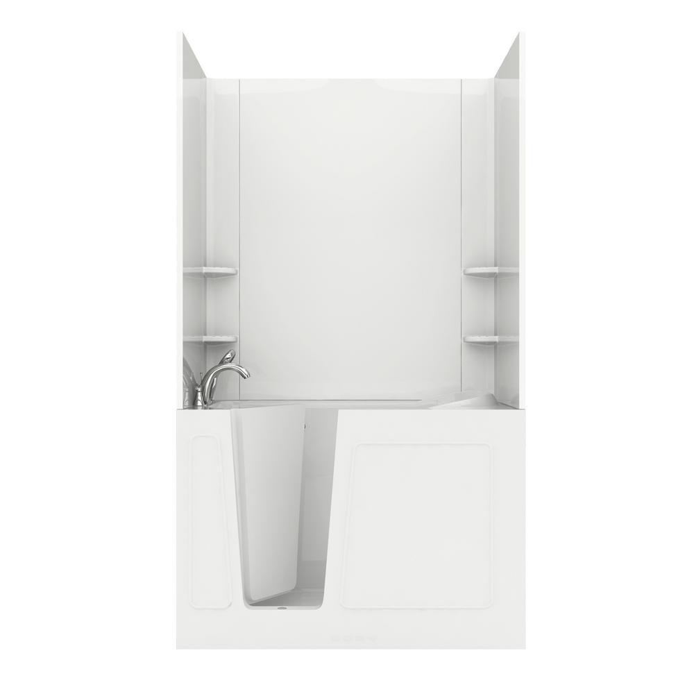 Rampart Nova Heated 5 ft. Walk-in Whirlpool Bathtub with Flat Easy Up Adhesive Wall Surround in White - Super Arbor