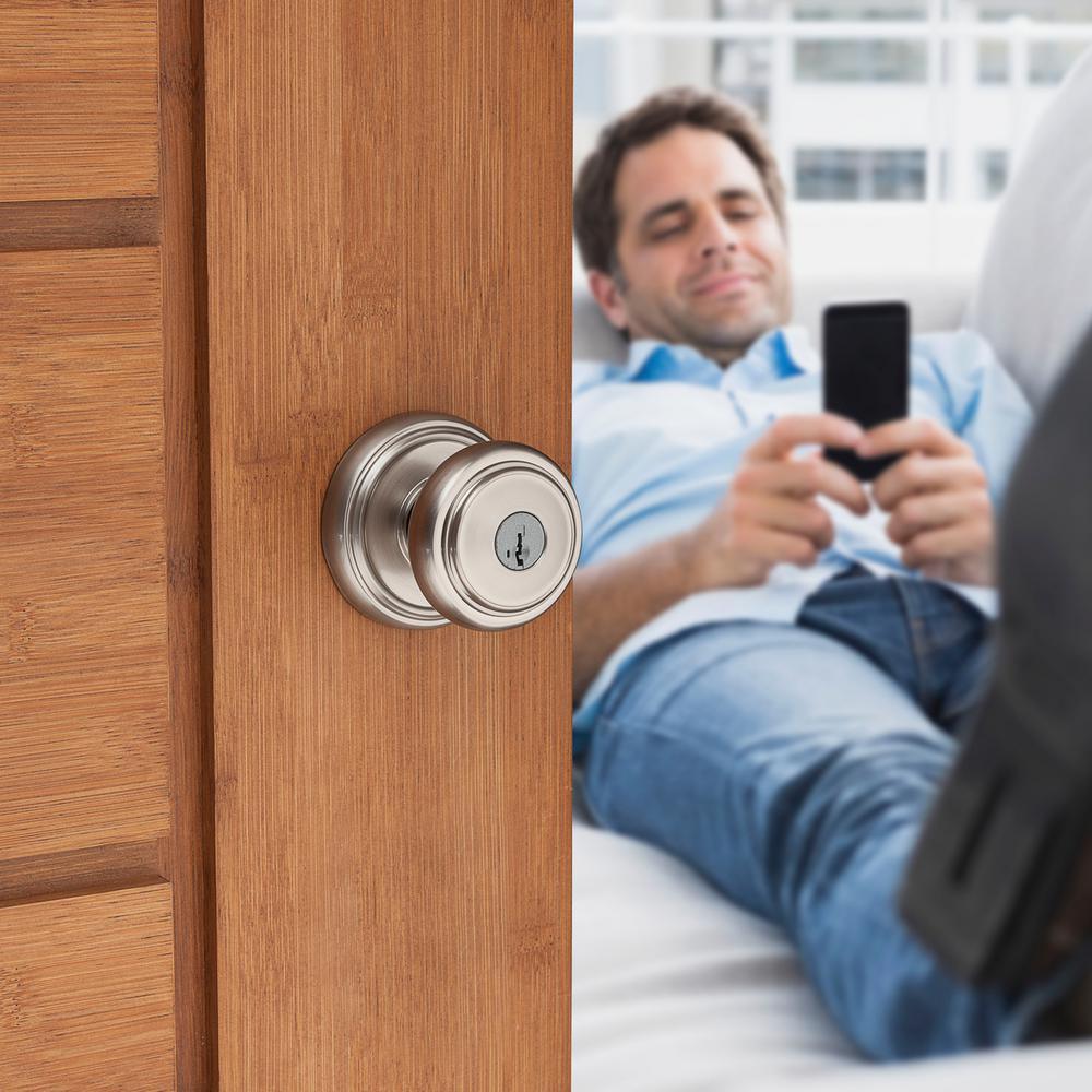 Prestige Alcott Satin Nickel Entry Door Knob Featuring SmartKey Security - Super Arbor