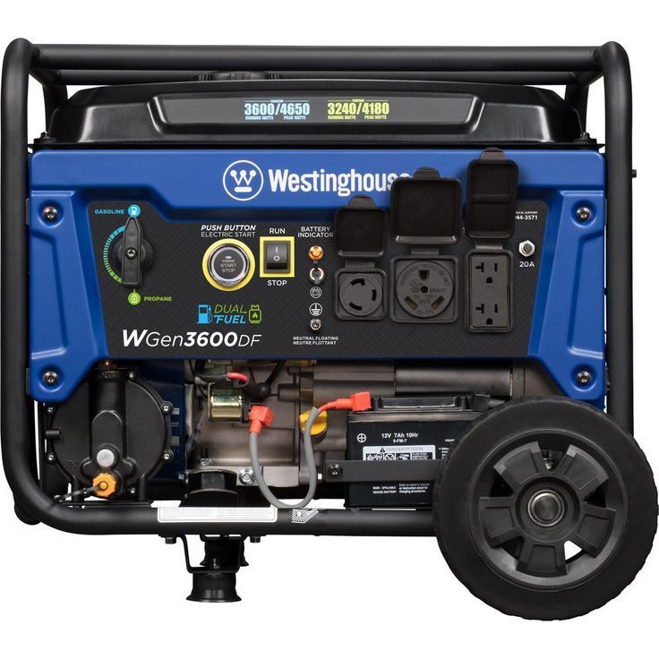 Westinghouse WGen3600DF 4,650/3,600 Watt Dual Fuel Gas or Propane Powered RV-Ready Portable Generator with Remote Start and Wheel Kit
