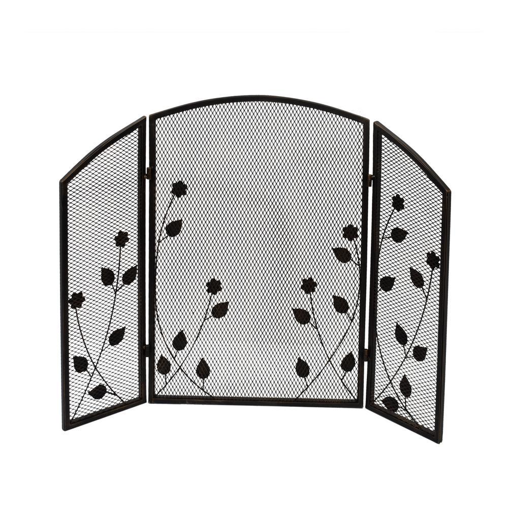 Greenbrier Modern Gold Iron Fire Screen with Leaf Accents - Super Arbor