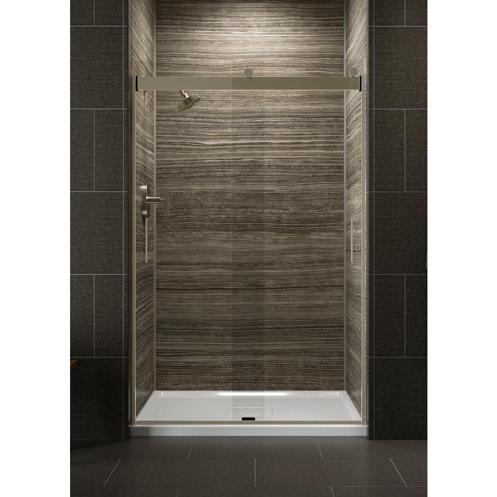 Levity 48 in. x 74 in. Semi-Frameless Sliding Shower Door in Nickel with Handle - Super Arbor