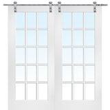 72 in. x 84 in. 15 Lite True Divided Primed MDF Sliding Barn Door with Hardware Kit - Super Arbor